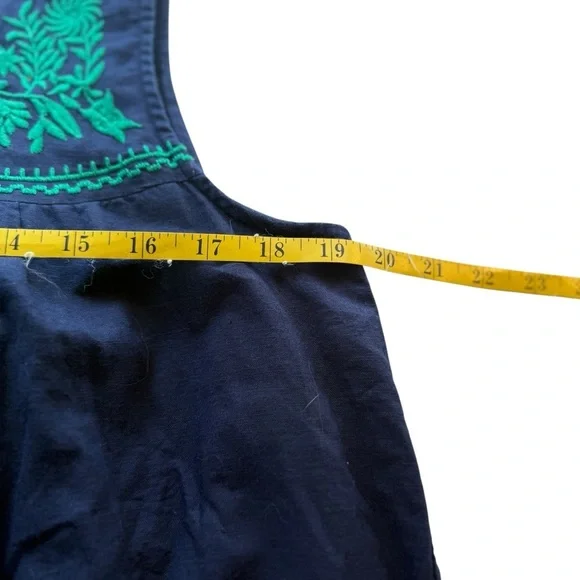 J Crew Factory Shift Dress Med Navy Blue Green Embroidered Linen‎ Blend Pockets - Picture 8 of 12